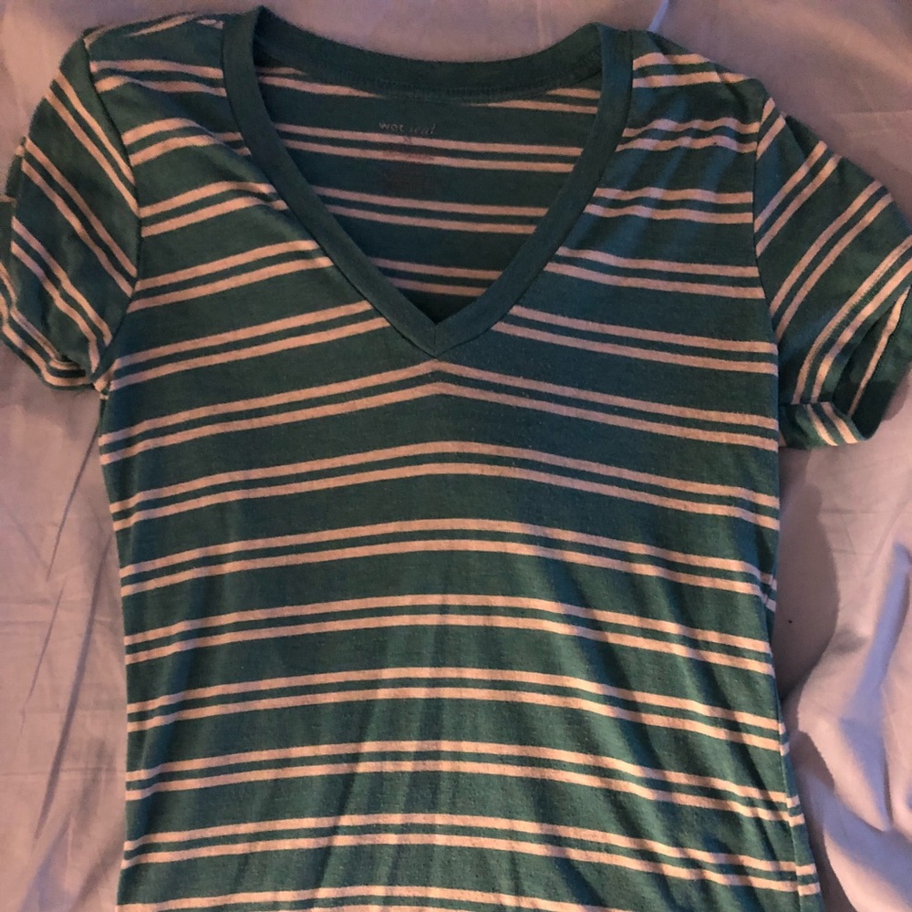Teal & white striped v-neck